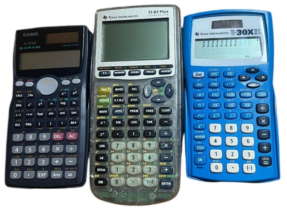 Texas Instruments TI83 Plus Silver, ti-30XIIS, Casio FX-115MS Calculators *Power
